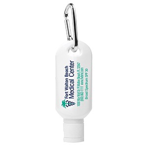 "Sunny Day" 1.0 oz Broad Spectrum SPF 30 Sunscreen Lotion in Solid White Carabiner Tottle