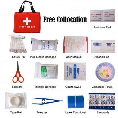 Emergency First Aid Kit Packed In Nylon Zipper Handbag