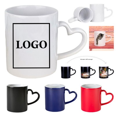 11 Oz Full Color Sublimated Ceramic Mug With Heart Shaped Handle
