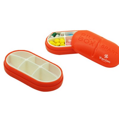 Oval 6 Compartment Pill Case